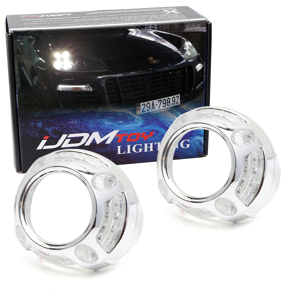 Cayenne 4-Point Style Xenon White LED DRL Shrouds For 3.0" H1 Headlamp Projector