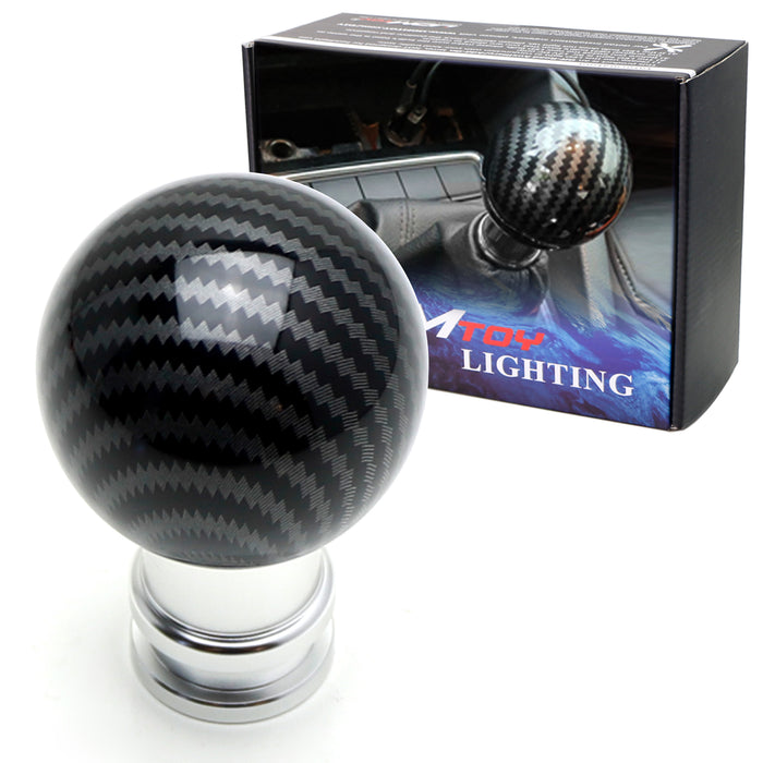 Carbon Fiber Pattern Ball Gear Shift Knob w/ Silver Base Universal Fit 5 6 Speed