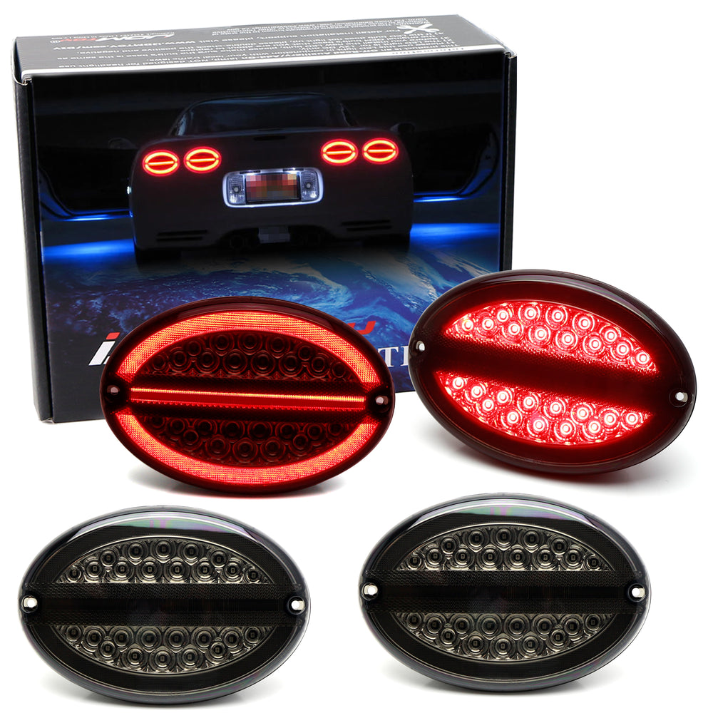 Smoke Lens Full LED Halo/Laser Tail Lights w/Hyper Flash Bypass For C5 Corvette