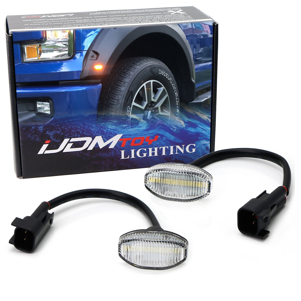 Clear Lens Amber Full LED Front Fender Flare Side Markers For 10-14 Ford Raptor