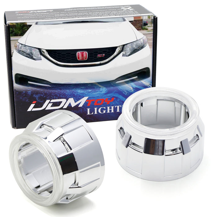 Chrome 2.5" Round w/Halo Ring Trim Mini H1 Headlamp Projector Decorative Shrouds