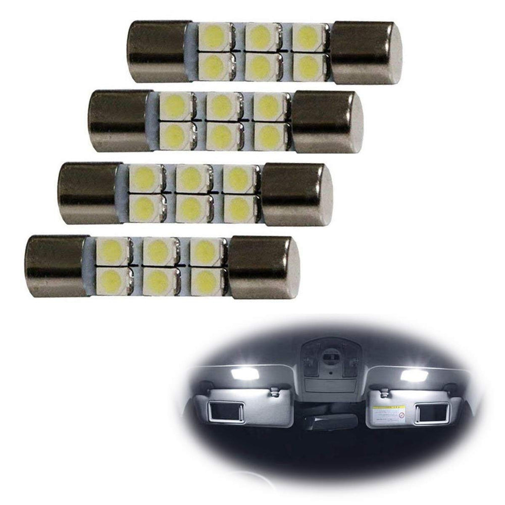 4pc White 6-SMD 29mm 6641 LED Bulbs For Car Sun Visor Flips Vanity Mirror Lights