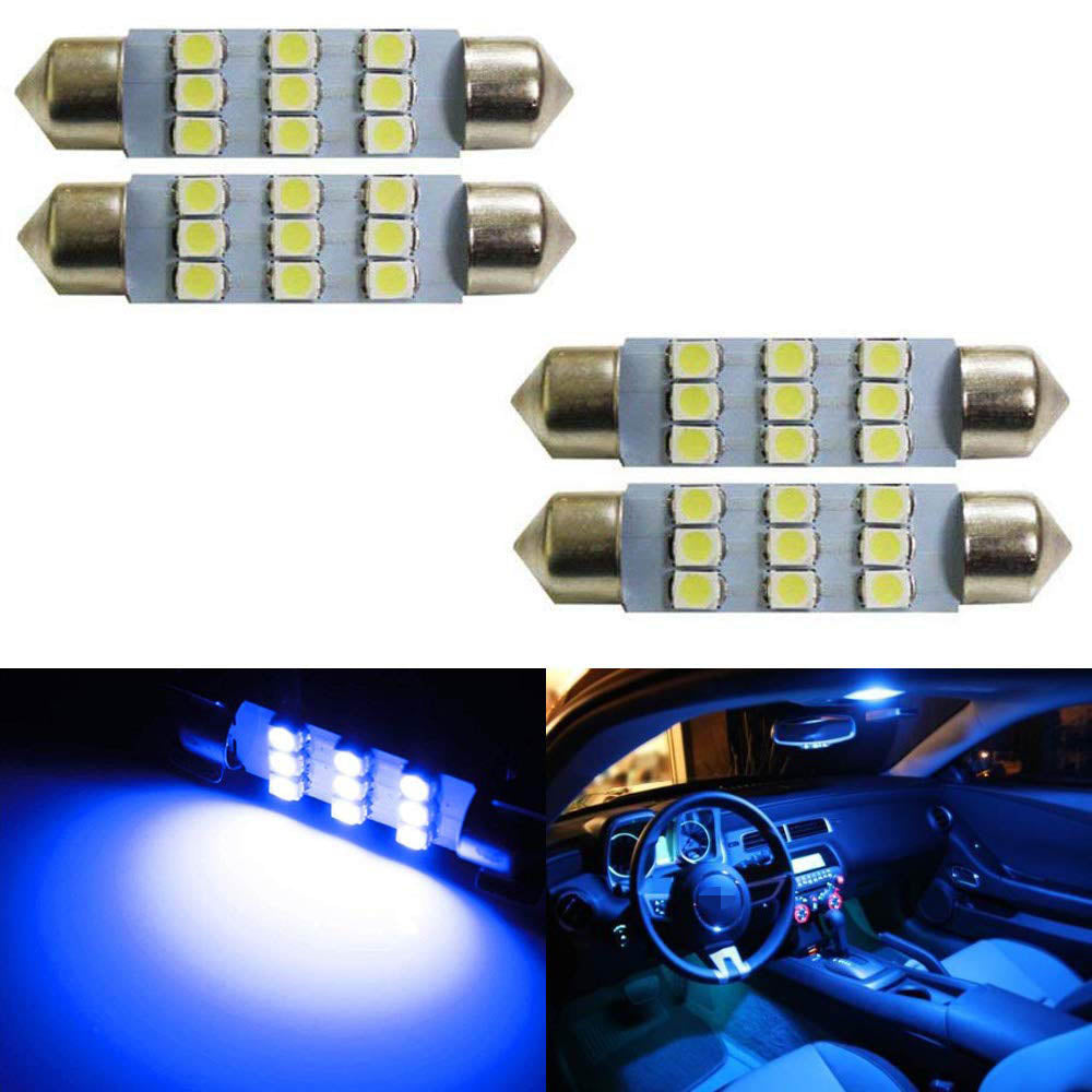 (4) Ultra Blue 9-SMD 1.72" 42mm 578 211-2 LED Bulbs For Interior Map Dome Lights