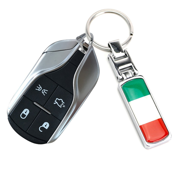 Italian Flag Design Green/White/Red Color Stripe Chrome Badge Keychain Ring