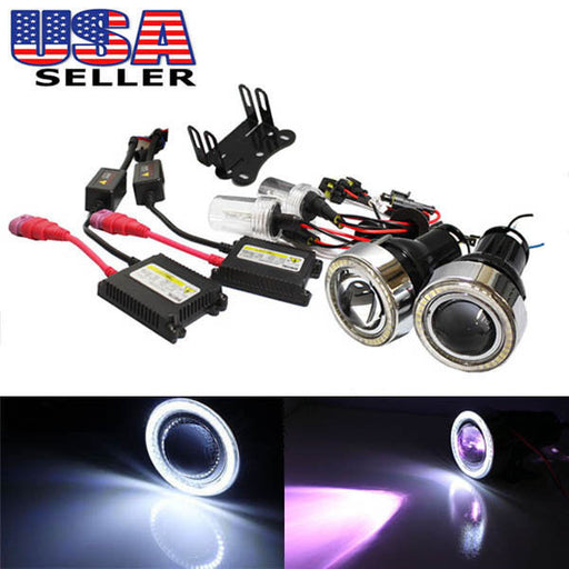 3" Projector Fog Light Lamps w/ 40-LED Halo Angel Eyes Rings + 12000K HID Combo