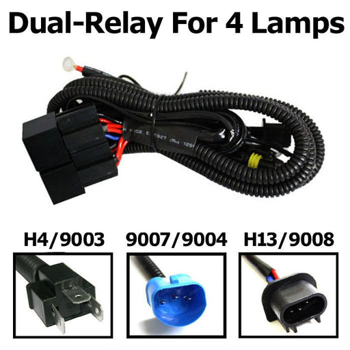 35W 55W Xenon Headlamp Kit Dual-Relay Wiring Harness for Hi/Lo Headlight Fog DRL