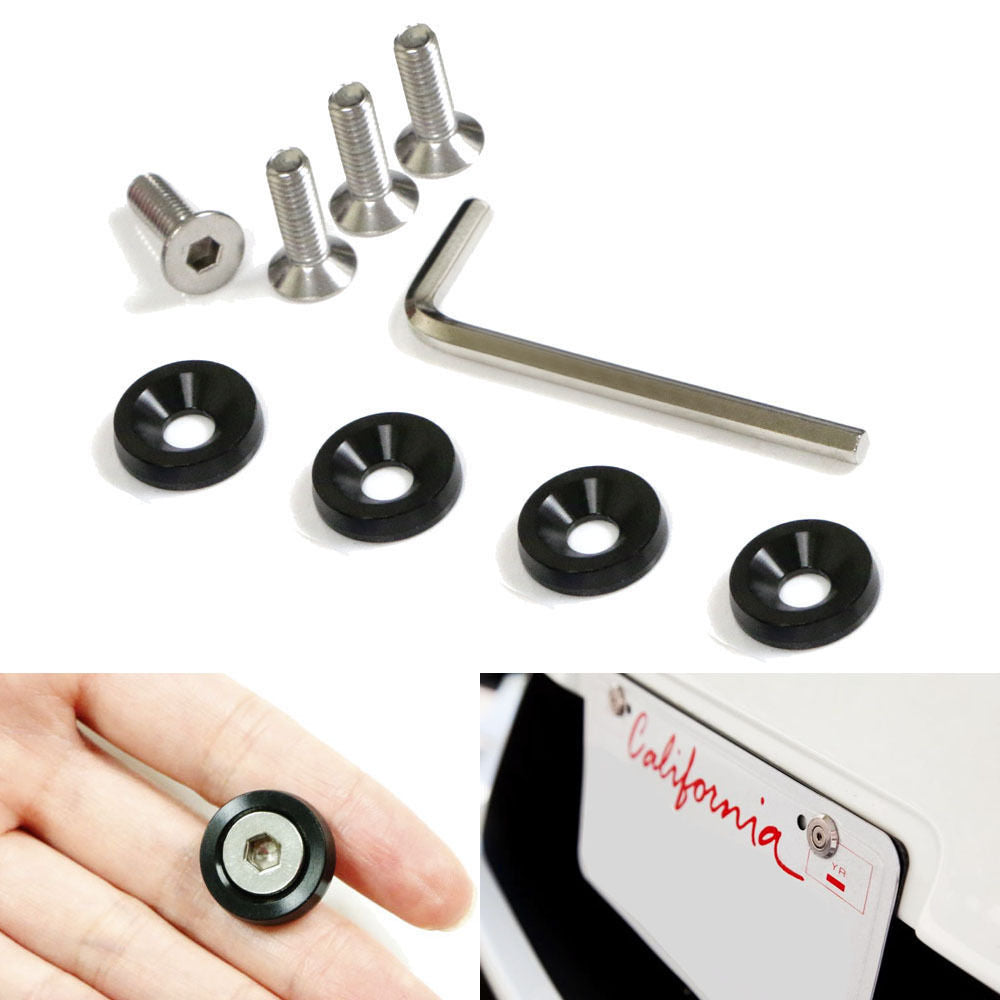 (4) JDM Racing Style Black Aluminum Washers Bolts Kit For Car Fender, Bumper etc