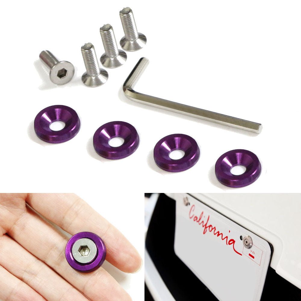 (4) JDM Racing Style Purple Aluminum Washers Bolts Kit For Car Fender Bumper etc