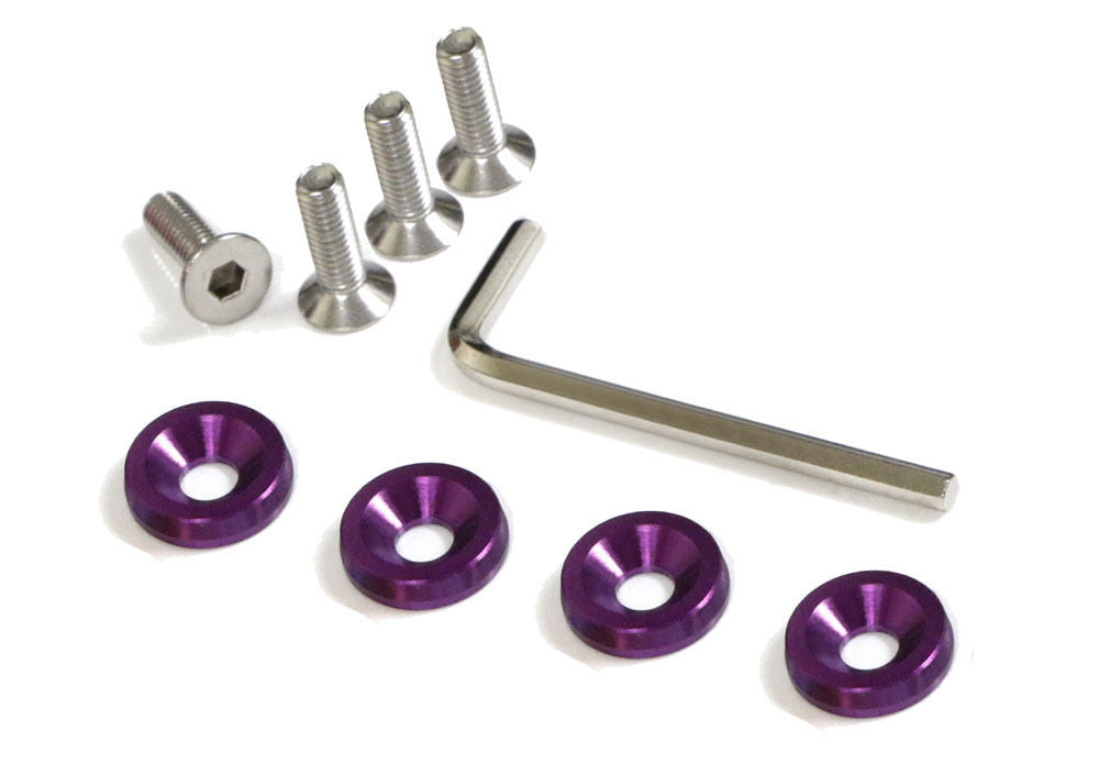 (4) JDM Racing Style Purple Aluminum Washers Bolts Kit For Car Fender Bumper etc