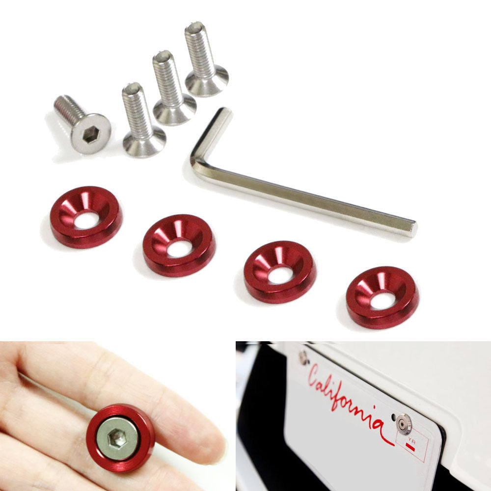 (4) JDM Racing Style Red Aluminum Washers Bolts Kit For Car Fender, Bumper etc