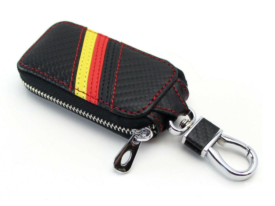 Germany Flag Stripe Carbon Fiber Pattern Leather Key Holder Cover For Audi BMW