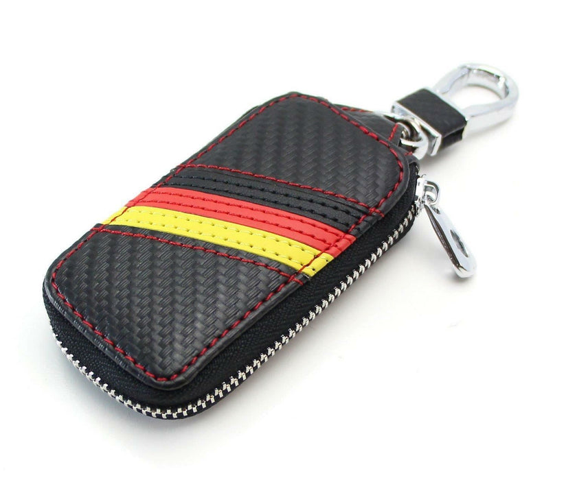 Germany Flag Stripe Carbon Fiber Pattern Leather Key Holder Cover For Audi BMW