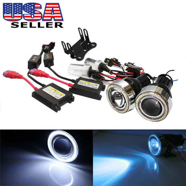 3" Projector Fog Light Lamps w/ 40-LED Halo Angel Eyes Rings + 10000K HID Combo