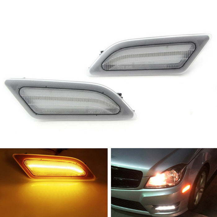 Euro Clear Lens Amber LED Side Marker Lights For 12-14 Mercedes W204 LCI C-Class