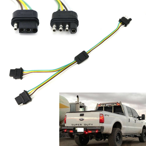 4-Way Flat Y-Splitter Dual Plug Adapter For LED Tailgate Light Bar or Trailer