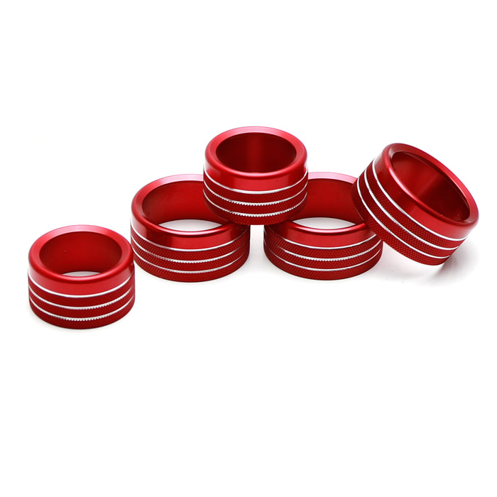 5pc Sports Red Center AC/Stereo Volume Switch Ring Cover Trims For 2019-up RAM