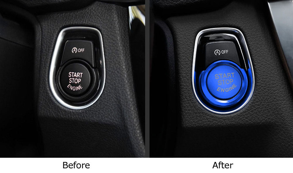 Blue Aluminum Keyless Engine Push Start Button w/Surrounding Ring Trim For BMW