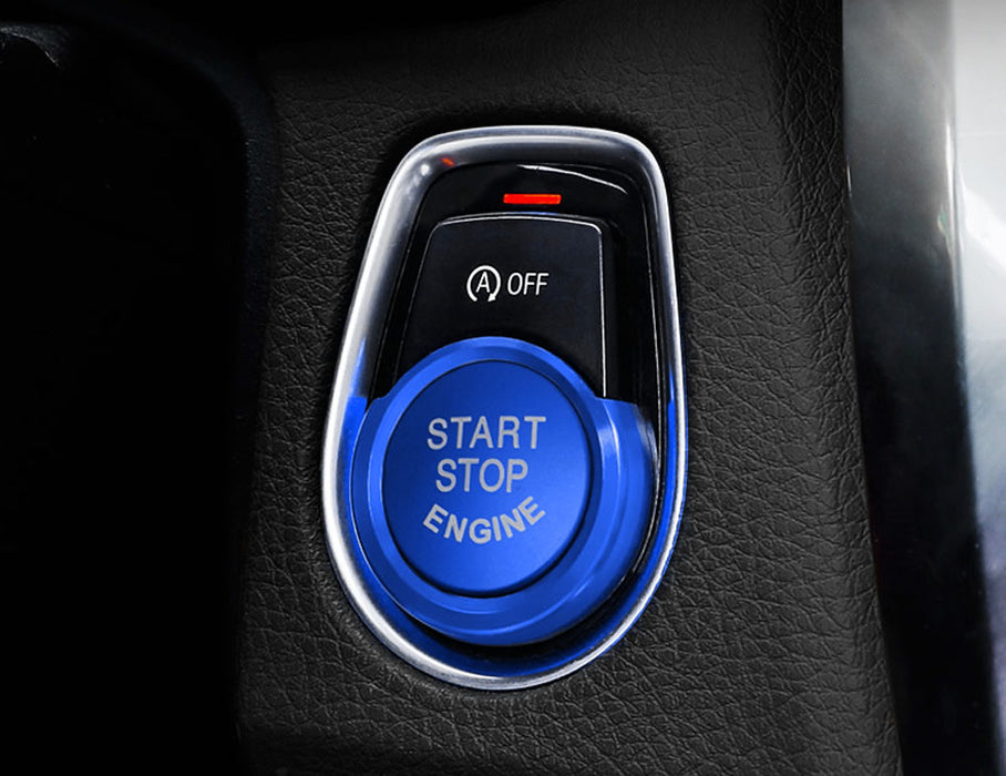 Blue Aluminum Keyless Engine Push Start Button w/Surrounding Ring Trim For BMW