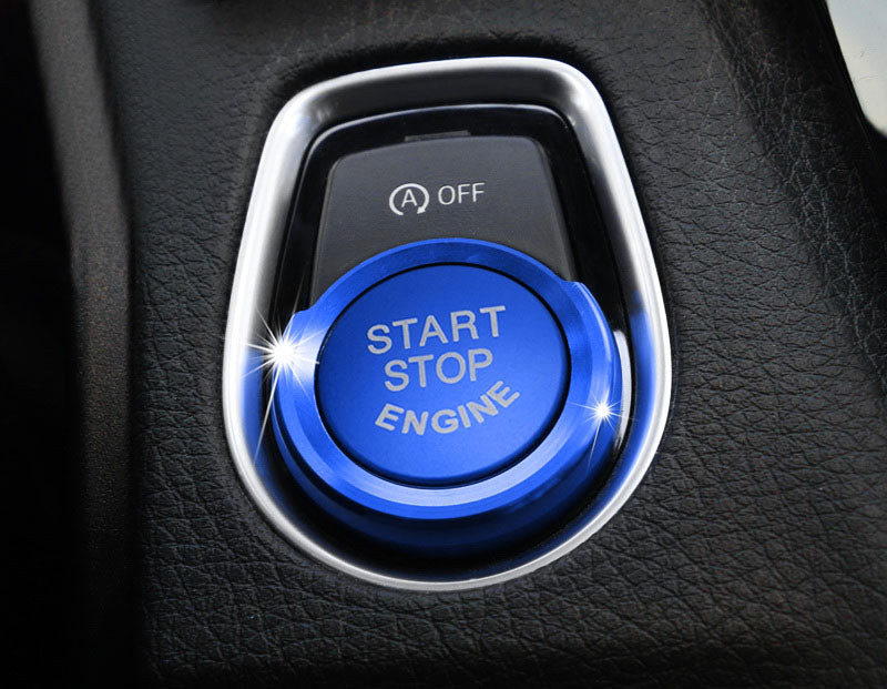 Blue Aluminum Keyless Engine Push Start Button w/Surrounding Ring Trim For BMW