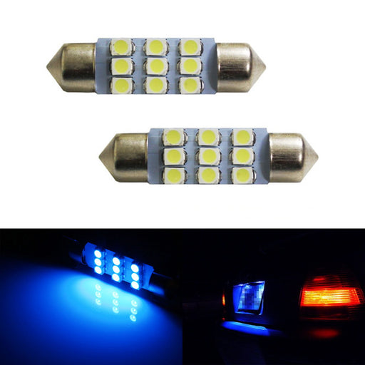 Ultra Blue 9-SMD-1210 1.50" 36mm 6418 C5W LED Bulbs For Car License Plate Lights