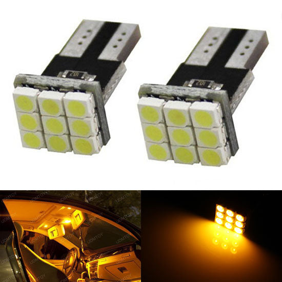 Amber Yellow 168 194 2825 T10 9-SMD LED Bulbs For Car Interior Map Dome Lights