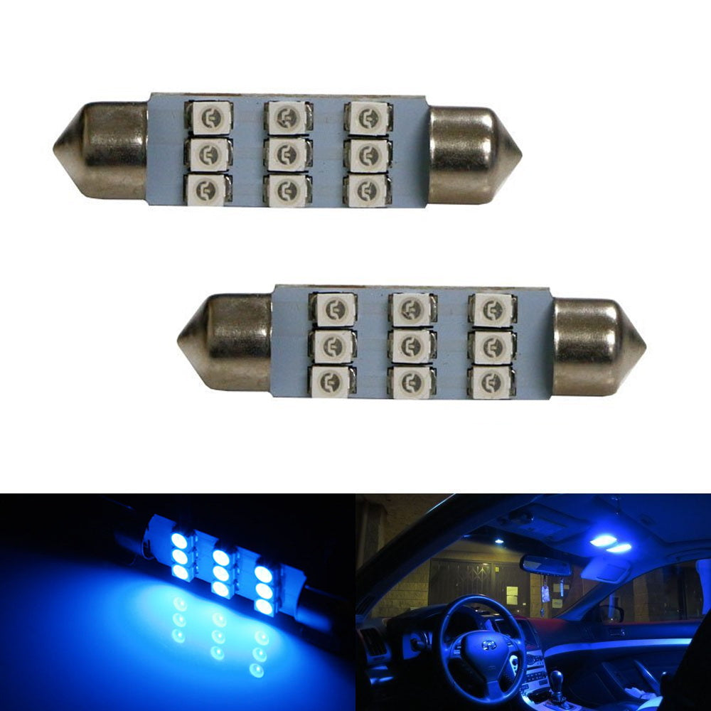 Ultra Blue 9-SMD 1.72" 42mm 578 211-2 LED Bulbs For Interior Map Dome Lights