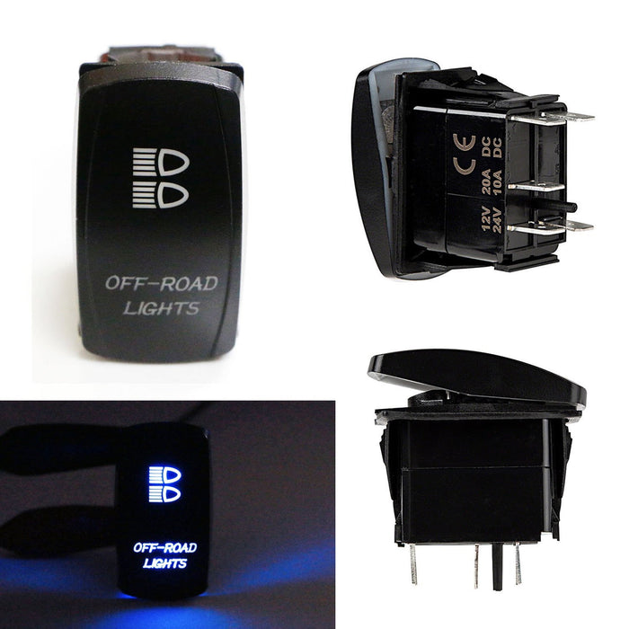 Off-Road Lights 5-Pin SPST ON/OFF Blue LED Indicator Rocker Switch For Fog Lamps