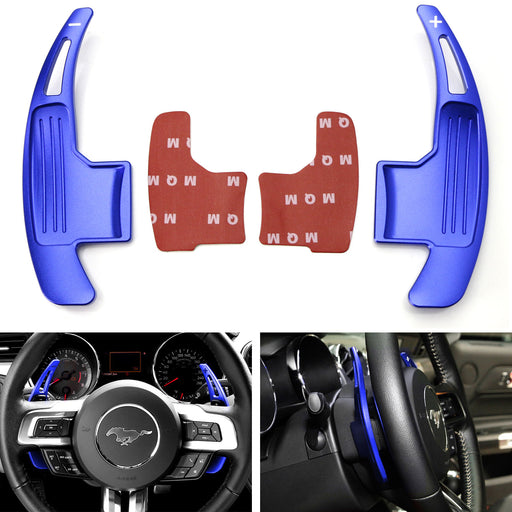 Blue Aluminum Steering Wheel Paddle Shifter Extensions For 2015-23 Ford Mustang