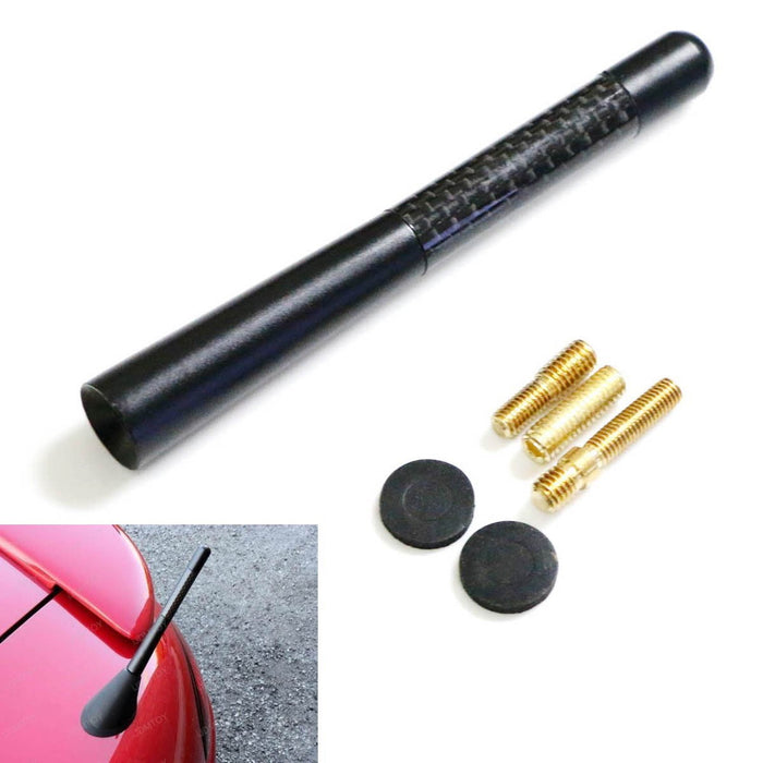 5" Universal Black Real Carbon Fiber Aluminum Short Screw-On Mast Car Antenna