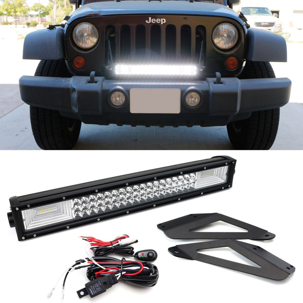 Flood/Spot Beam LED Light Bar w/Front Grill Mounts, Wire For 07-17 Jeep Wrangler