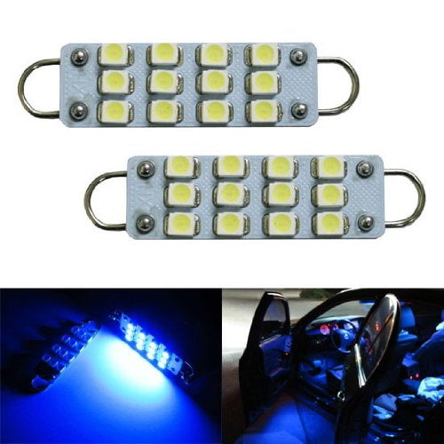 Blue 43mm 211-2 212-2 214-2 578 12-SMD-3528 Rigid Loop LED Bulbs For Door Lights