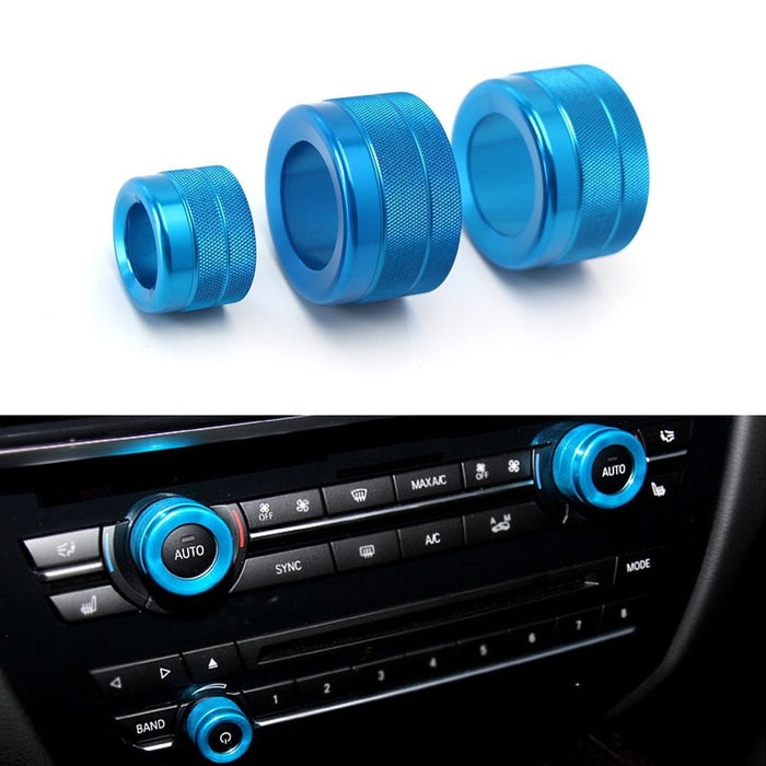 Blue AC Climate Control Radio Volume Knob Ring Covers For BMW X5 X6 F15 F16