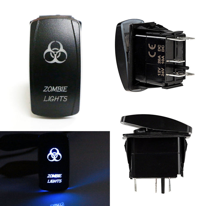 Zombie Lights 5-Pin SPST ON/OFF Blue LED Indicator Rocker Switch Fit Fog Lamps