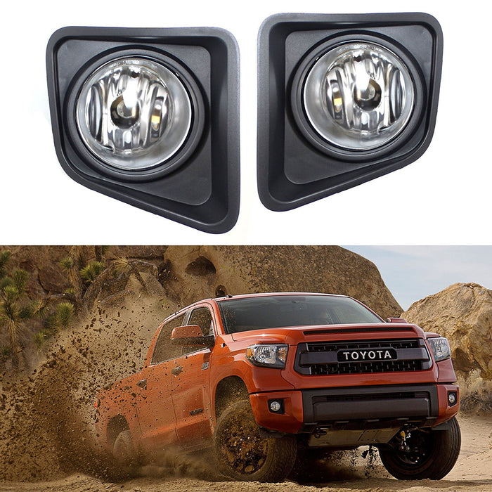 Complete Clear Lens Fog Light Kit w/ Bezel Covers Wiring For 14-21 Toyota Tundra