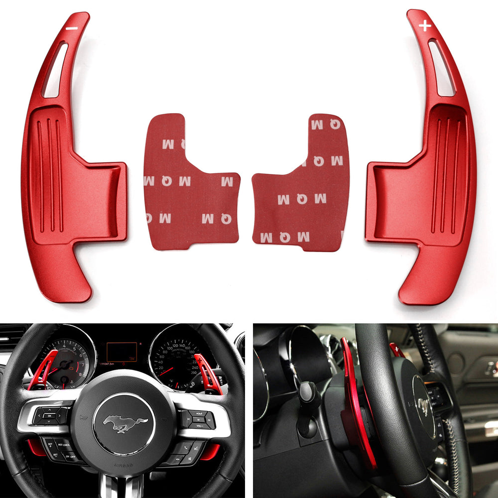 Red Aluminum Steering Wheel Paddle Shifter Extensions For 2015-23 Ford Mustang