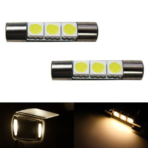 (2) Warm White 3-SMD 6641 LED Bulbs For Car Vanity Mirror Lights Sun Visor Lamp