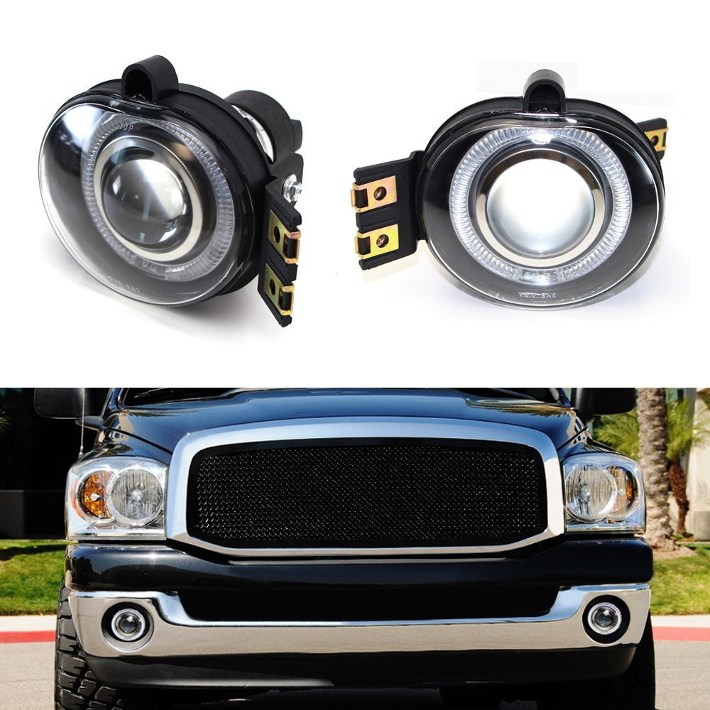 Complete Projector Fog Lights w/ LED Halo Ring For Dodge RAM 1500 2500 3500, etc