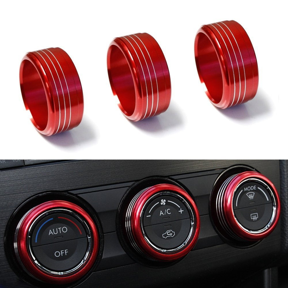 Red Aluminum AC Climate Control Knob Ring Covers For Subaru Impreza WRX/STi