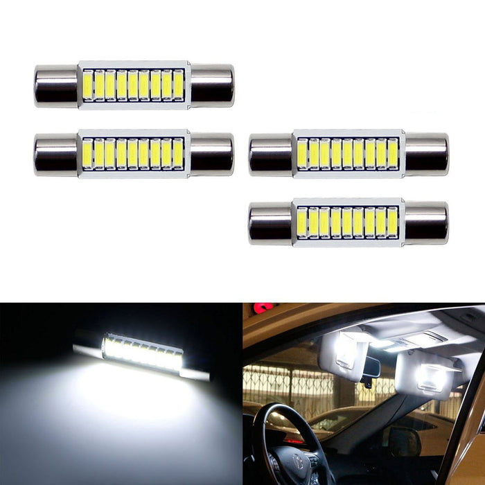 4-pc White 9-SMD 29mm 6641 LED Bulbs For Car Vanity Mirror Lights Sun Visor Lamp