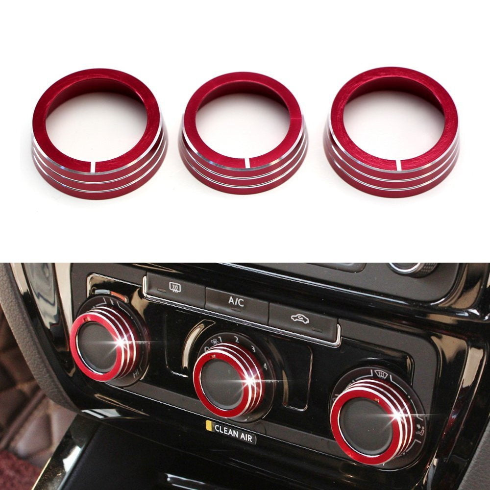 Red Aluminum AC Climate Control Ring Knob Covers For VW MKVI MK6 Golf GTI Jetta