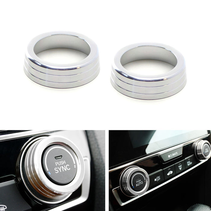 Silver Anodized Aluminum AC Climate Control Ring Knob Covers For 16+ Honda Civic