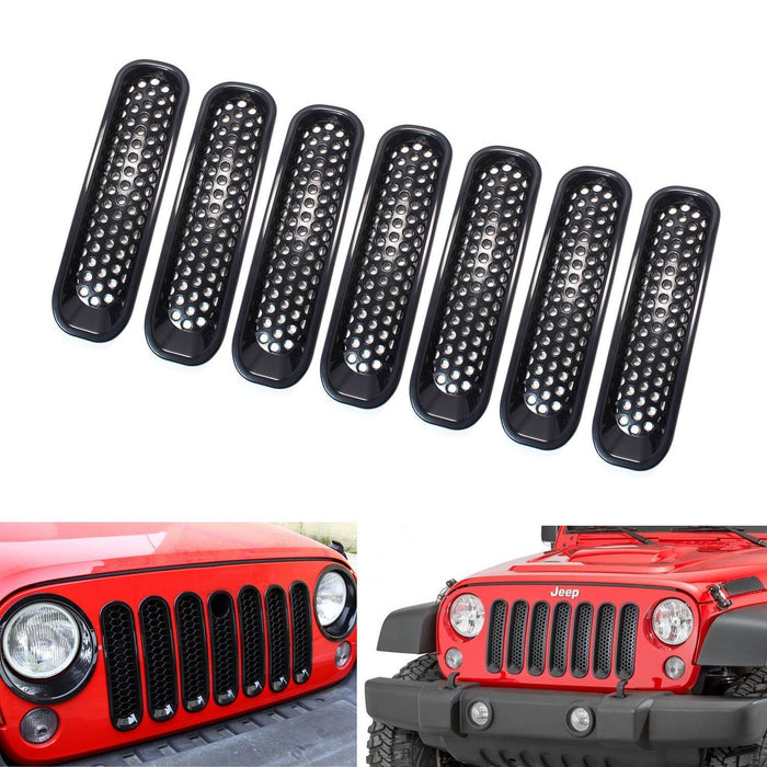 7 Piece Black Front Grille Trim Insert Cover Kit for 2007-2017 Jeep Wrangler JK