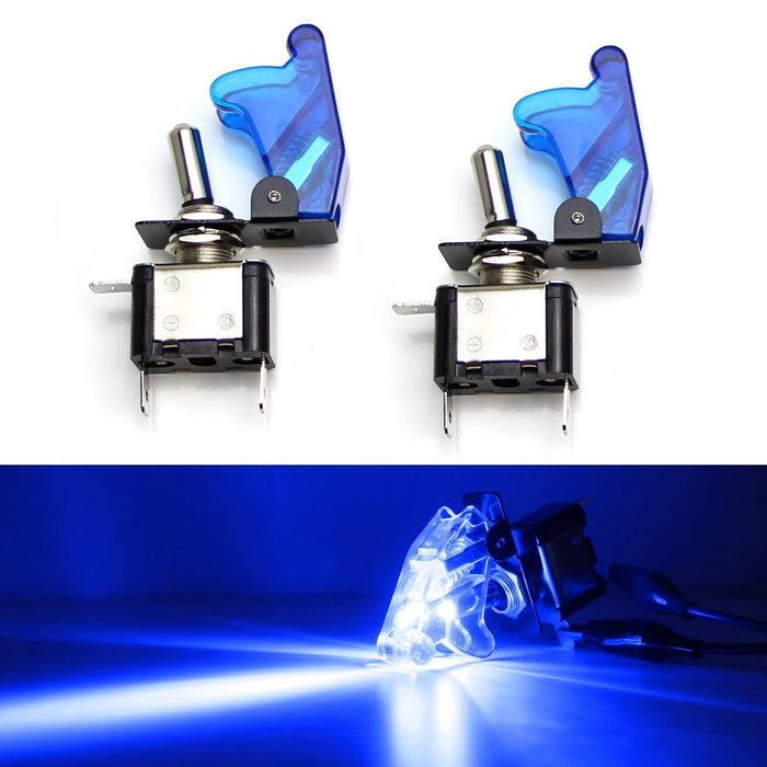 Aircraft Style 12V/20A Blue LED Illuminated On/OFF SPST Toggle Switch w/ Cover