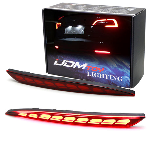 Red LED Bumper Reflector Lights For Tesla Model Y, Tail/Brake/Sequential Turning