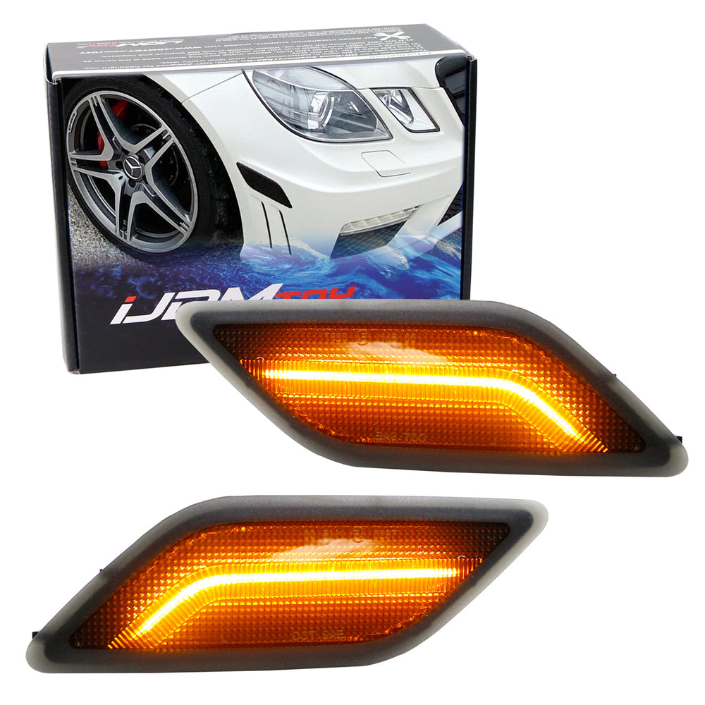 Smoked Lens Amber LED Side Marker Lights For 10-13 Mercedes Pre-LCI E-Class 4Dr