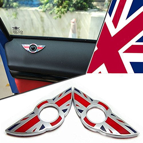 Red Union Jack UK Flag Style Wing Emblem Rings For MINI Cooper Door Lock Knobs