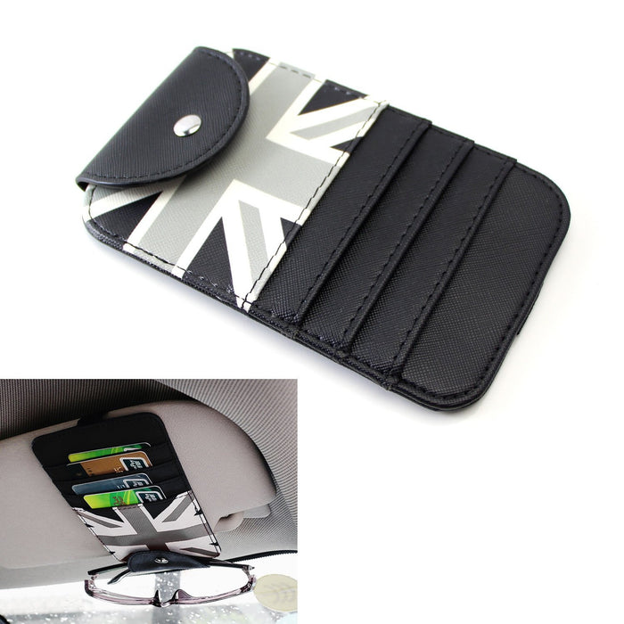 Black/Grey Union Jack UK Flag Style Sun Visor Organizer Holder For Credit Cards