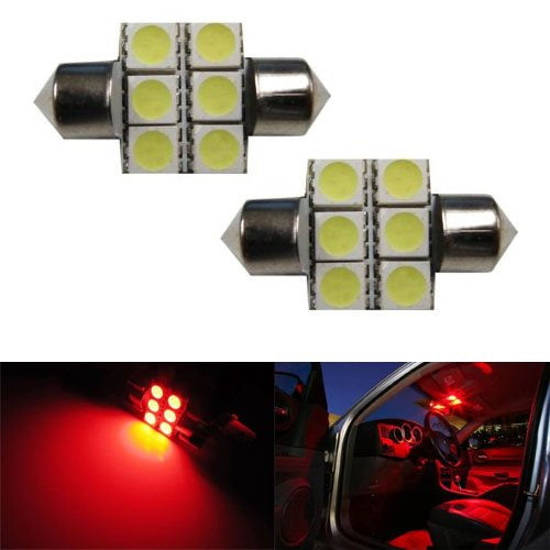 (2) Red 6-SMD LED Bulbs For Car Interior Dome Lights, 1.25" 31mm DE3175 DE3022