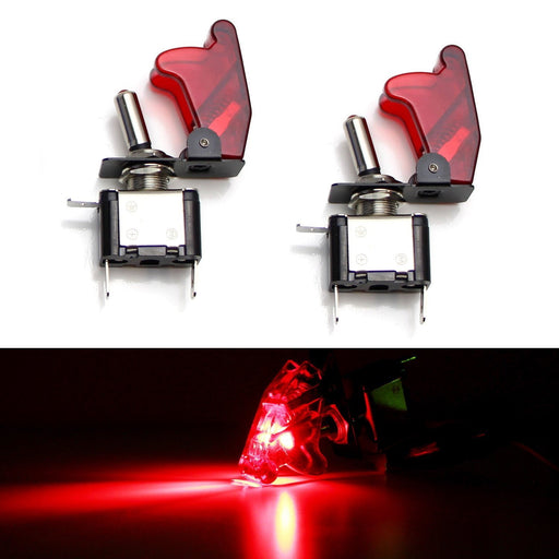 Aircraft Style 12V/20A Red LED Illuminated On/OFF SPST Toggle Switch w/ Cover