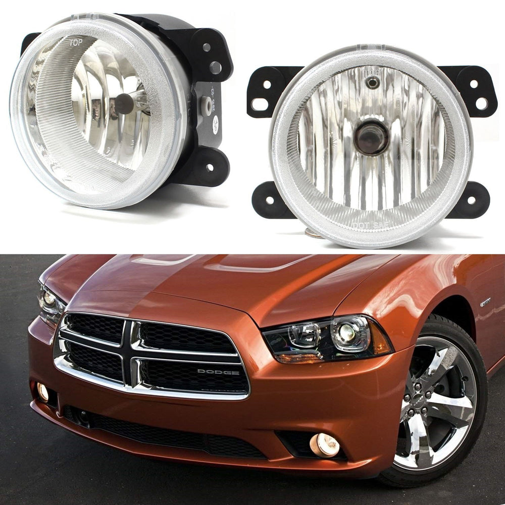 Complete Set Clear Lens Fog Lights w/ Bulbs For Jeep Wrangler Dodge Charger, etc